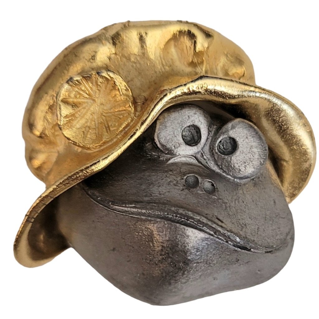Ultra Craft Vintage Silver And Gold Tone Frog's Face Wearing Hat Toad Pin
